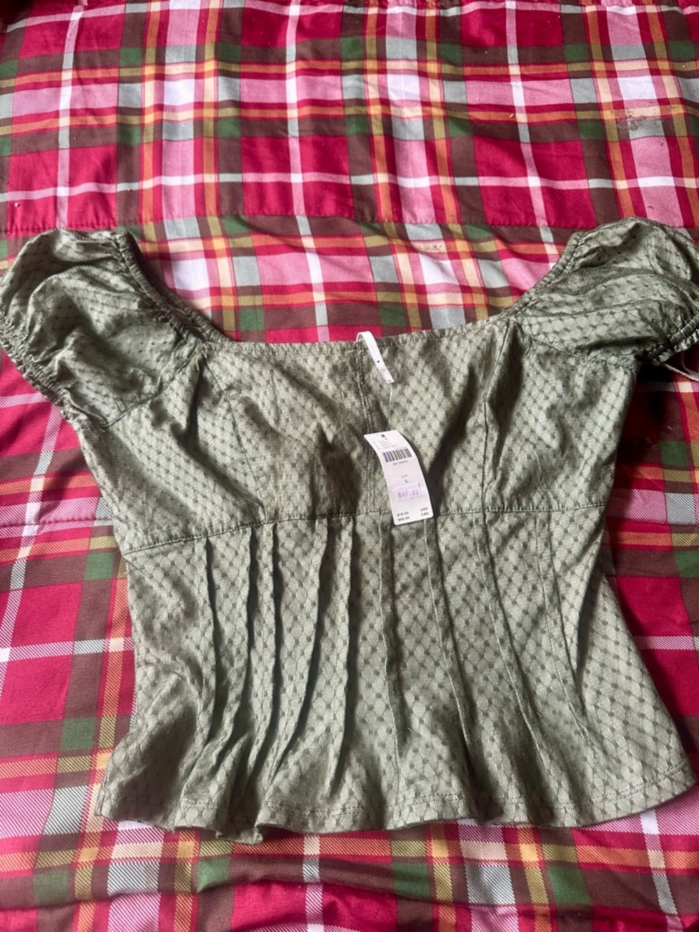Anthropologie Olive Puff-Sleeve Peplum Top